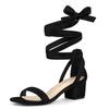 Allegra K Women's Lace-Up Sandals, Open Toe, Block Heel, Black, Size 26.0cm