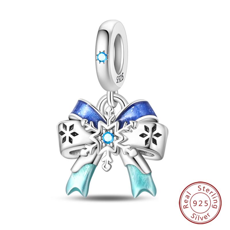 925 Silver Snowflake Snowman Penguin Charm Pendant Winter Jewelry Gift For Women DIY Birthday Present