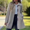 Осень-зима женская шерстяная куртка с лацканами, длинные рукава, однотонная, свободная посадка, повседневная одежда, пальто, повседневная уличная одежда