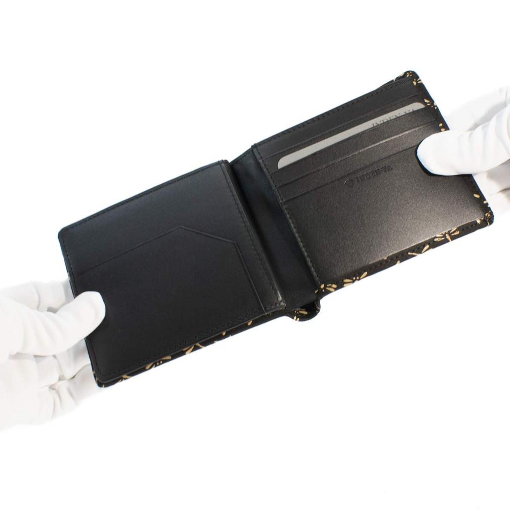 Отделение для купюр Inden без монет, черный фон x белый узор в виде стрекозы [Indenya] складной кошелек, F, кошелек, замша, лак, 2009-11-008