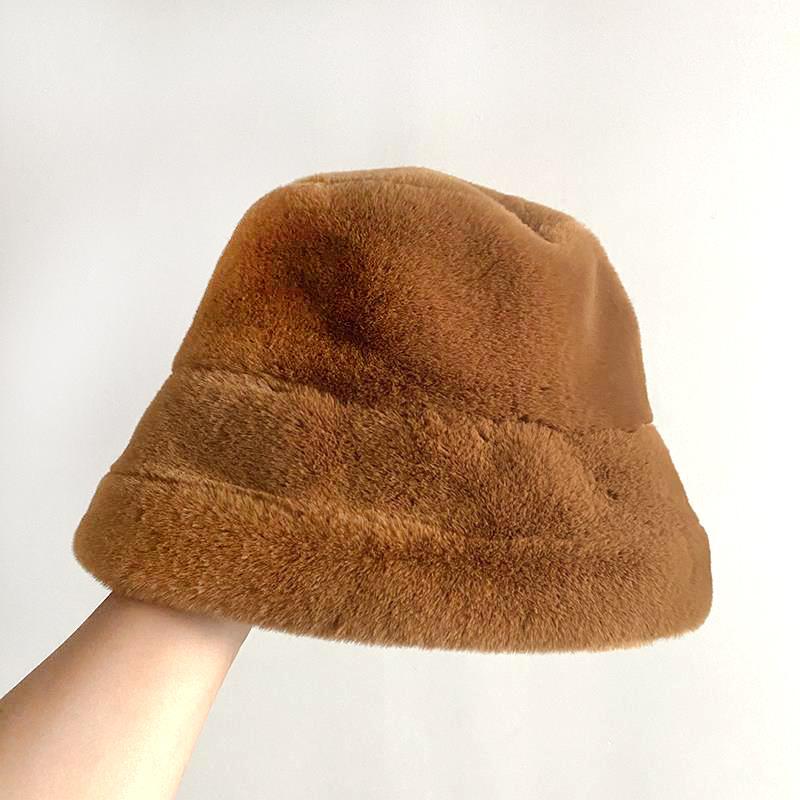 Зимняя шапка из искусственного меха кролика, толстая плюшевая шапка-ведро, женская универсальная, теплая и холодная