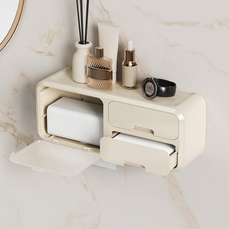 Bathroom Tissue Box Face Towel Storage Box Waterproof Wall Mounted Non Perforated Clean Face Towel Makeup Cotton Storage Rack