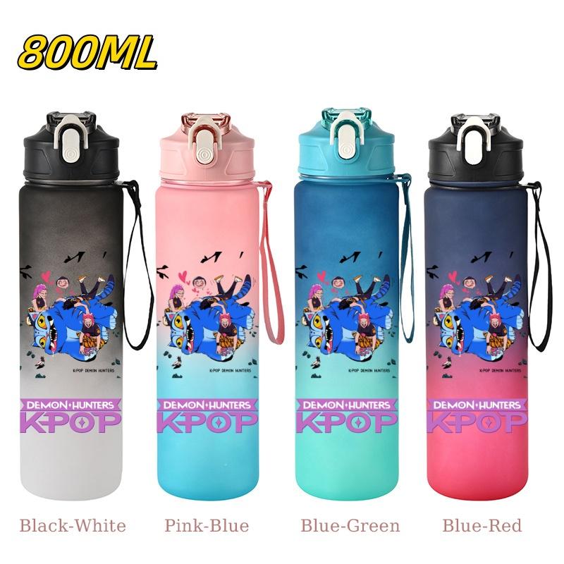 800ML KPop Demon Hunters Gradient Cartoon Pattern Big Capacity Straw Water Cup Outdoor Portable Sports Drink Bottles Travel Mug