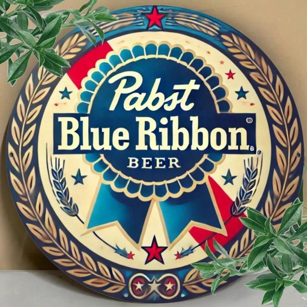 Винтажная металлическая жестяная вывеска пива Pabst Blue Ribbon 8x8 дюймов Ретро Декор стены Мужской комнаты Алюминий
