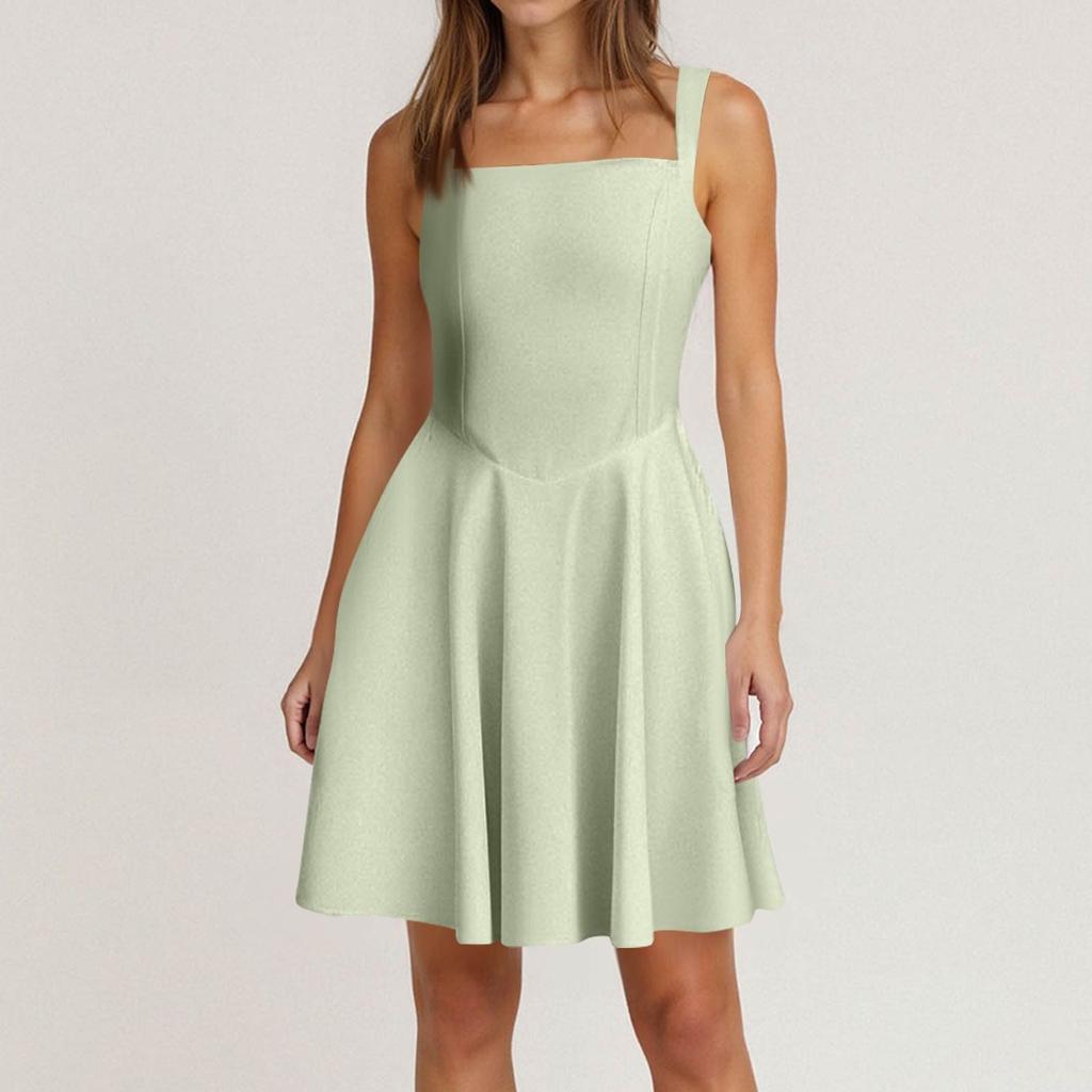 Women's Spring Summer Casual Square Neck Solid Colour Dress Sleeveless Dresses