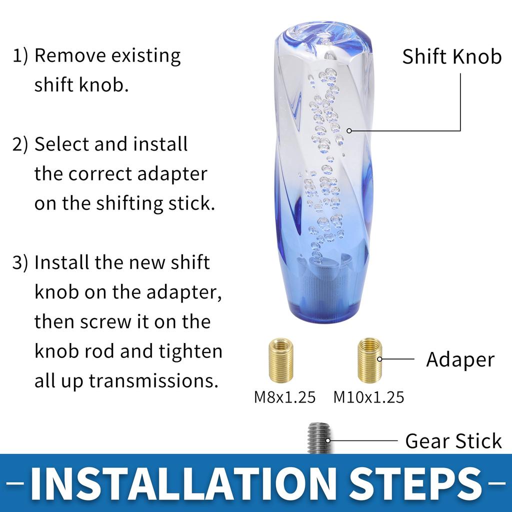 AABSOPRO Универсальная ручка переключения передач 15 см Ручка рычага переключения передач с 2 адаптерами для автомобилей с автоматической и механической коробкой передач Акриловая Синяя Прозрачная