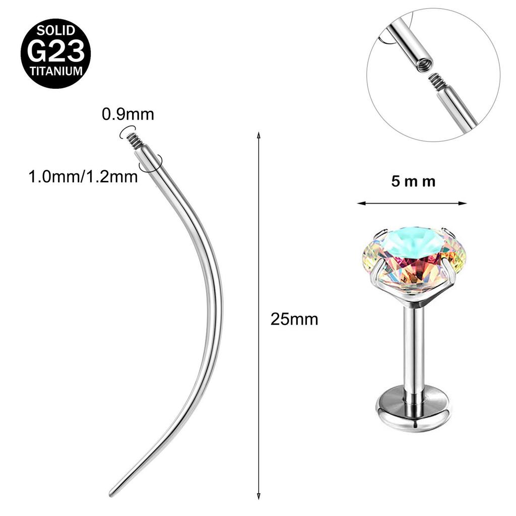 ZS 2Pcs/lot 16G/18G Crystal Lip Labret Piercing G23 Titanium Lip Studs Cartilage Earring Guiding Needle Daith Helix Piecings