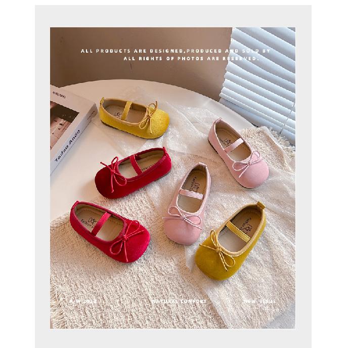 Girls' Solid Color Flats2026Spring and summer cute bow princess leather shoes for small, medium, and large children