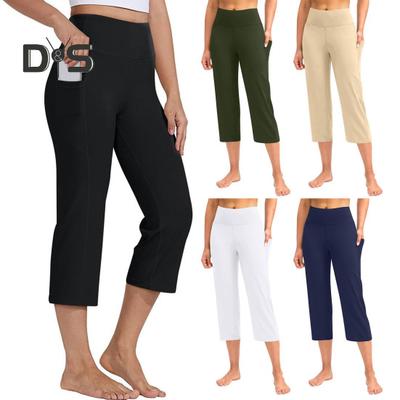 Женские укороченные брюки с карманами, однотонные, с высокой талией, для занятий йогой, бега, тренировок, приподнимающие бедра, брюки для отдыха