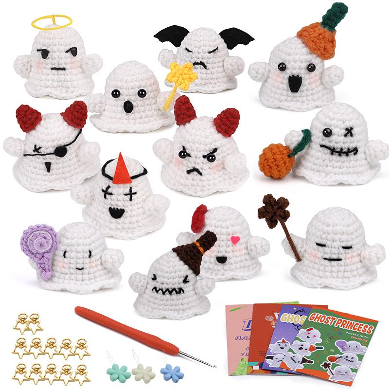 Fenrry Halloween Ghost Family Complete Knitting Hooks Yarn Set with Step-by-Step Video Tutorials Crochet Tool for DIY Craft
