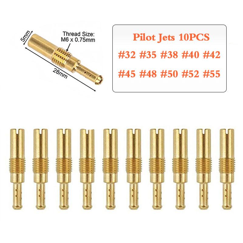 10pcs Carburetor Main Jets Slow Pilot Jets M5 6mm M4 5mm Thread For PWK Keihin OKO CVK Carb Set Injector Nozzle Motorcycle Part