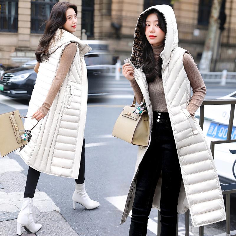 Тонкий хлопковый жилет, женский длинный жилет с капюшоном длиной до колена, осенне-зимний вариант для ношения жилета