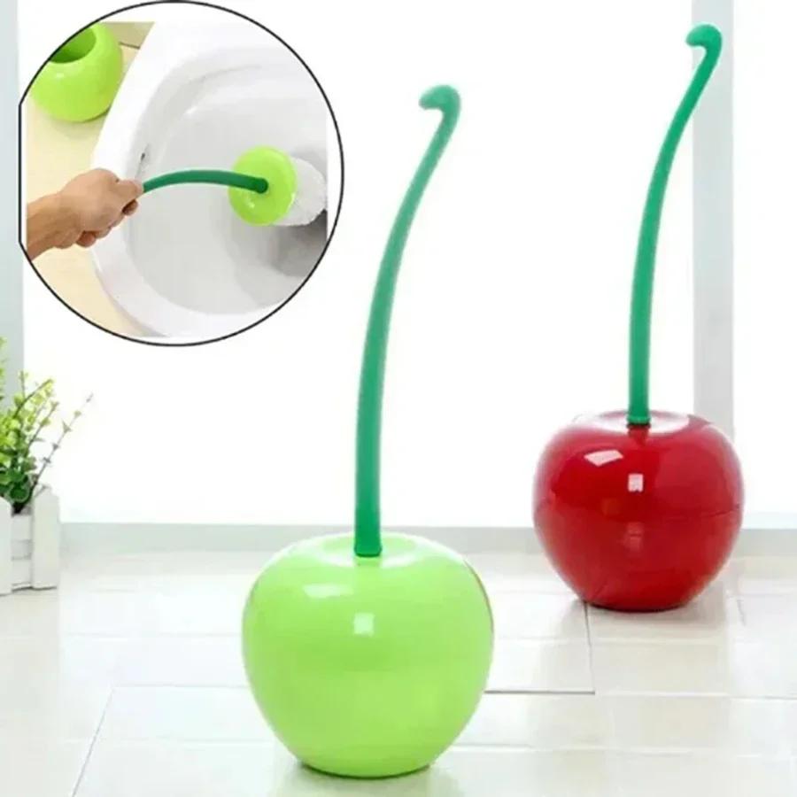 1pc - Creative Cherry Shaped Toilet Brush Set Long Handle Replaceable Nylon Soft Bristle Accessories Bathroom Corner Cleaning