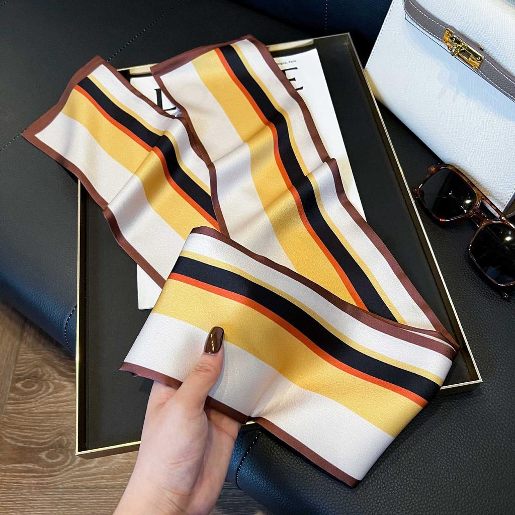 New long silk scarf women's simulation fashion versatile thin narrow scarf with shirt silk scarf Korean version small
