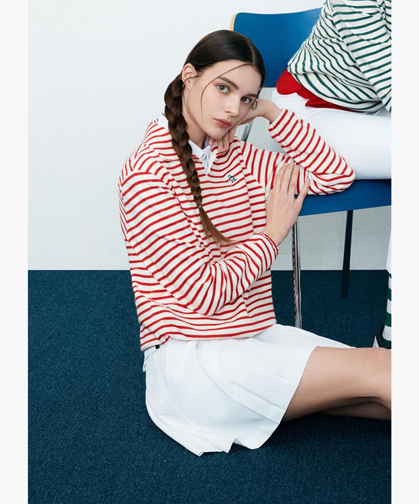 Meonsingweeo Women'S Striped Long Sleeve T-Shirt Red Mr122Ltl11