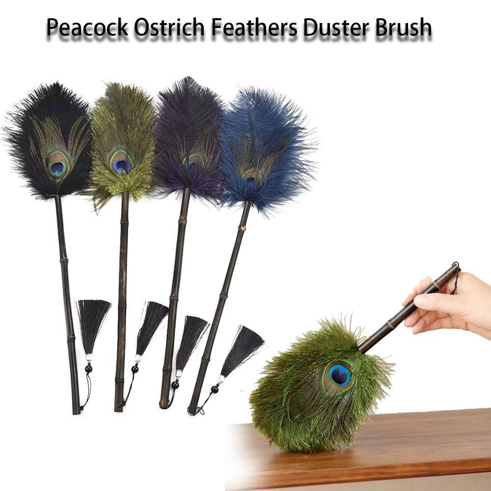 Handle Anti-static Peacock Ostrich Feathers Duster Brush Portable Gap Cleaning Dust Duster