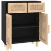 Sideboard Black 60x30x75 cm Solid Pine Wood and Natural Rattan