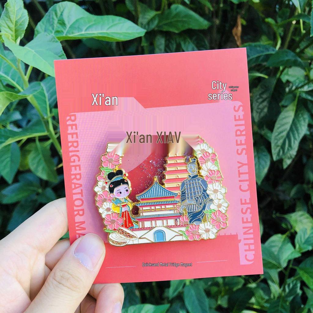 Yellow Crane Tower 3D Quicksand Magnet: Exquisite City Souvenir