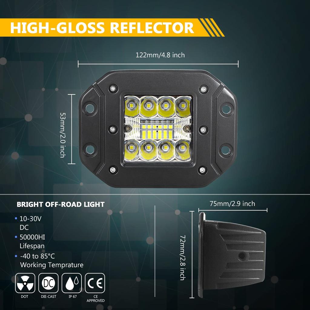 2 шт. 5" 42 Вт светодиодный рабочий светильник 12 В 24 В светодиодный светильник с узким углом обзора светодиодный рабочий светильник встраиваемый IP67 водонепроницаемый светодиодный прожектор 6000 К белый морской (Круглый)