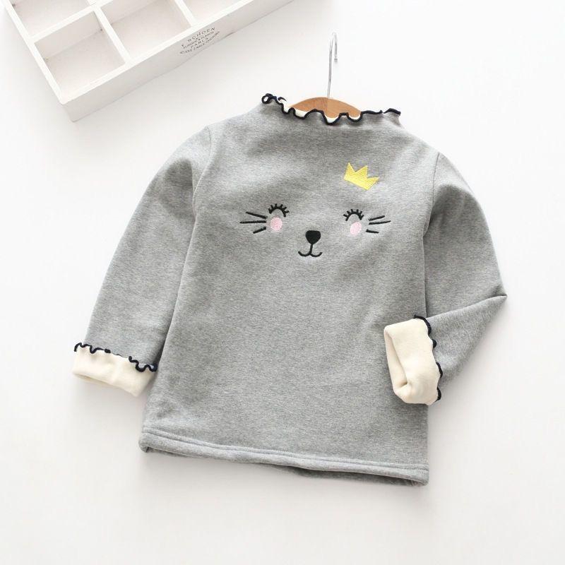 Girls Plus Fleece Sweater Bottoming Shirt Autumn and Winter Round Neck Cute All-match Warm Shirt