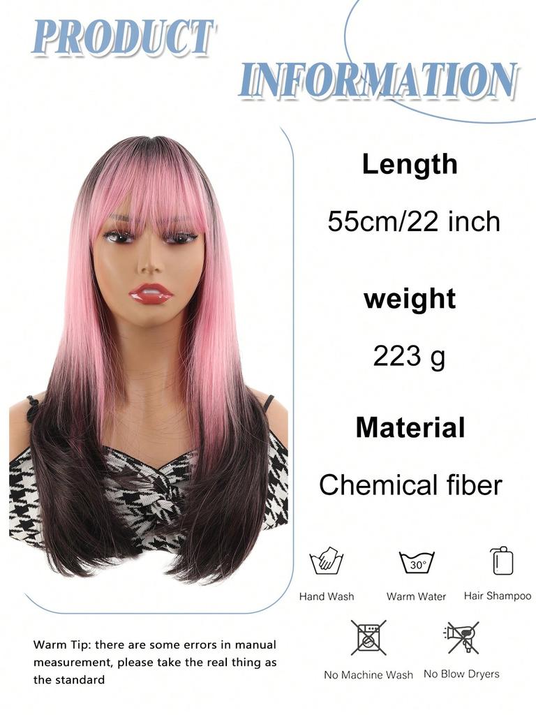 Длинные розовые черные парики с эффектом омбре для чернокожих женщин, розовые коричневые парики с густой челкой, парики для косплея, цветные парики, синтетические многослойные парики для повседневного использования