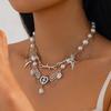 Sweet And Cool Wind Star Love Pendant Fringed Necklace, Creative Imitation Pearl Beaded Collarbone Necklace