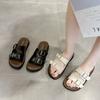 Fashion 2024 Size 35-40 Women Flats Slides Slippers Real Leather Low Heels Summer Shoes  Ins Fashion Casual Beach Daily Dress
