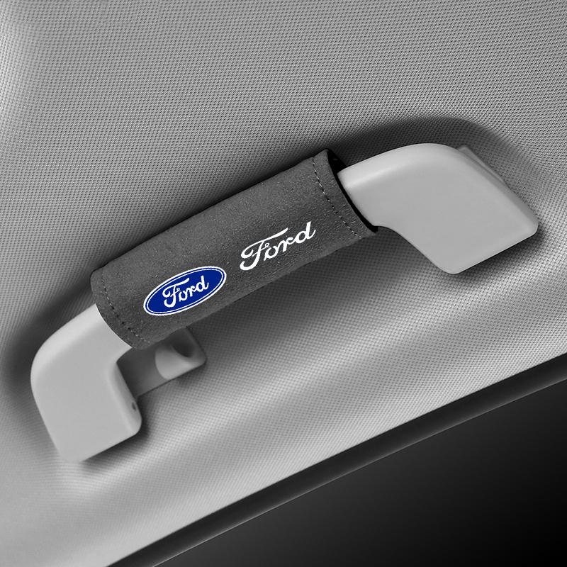 BBBO4 1pc Suede Car Roof Armrest Pull Protection Cover Gloves Door Handle For Ford Fiesta C-Max Kuga Ranger Raptor KA Fusion STTransit