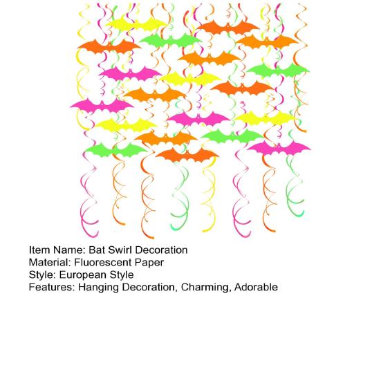 Светящаяся в темноте Хэллоуинская летучая мышь, флуоресцентная бумажная летучая мышь, подвесные спирали, потолочные стримеры для вечеринки в стиле неон, украшение комнаты