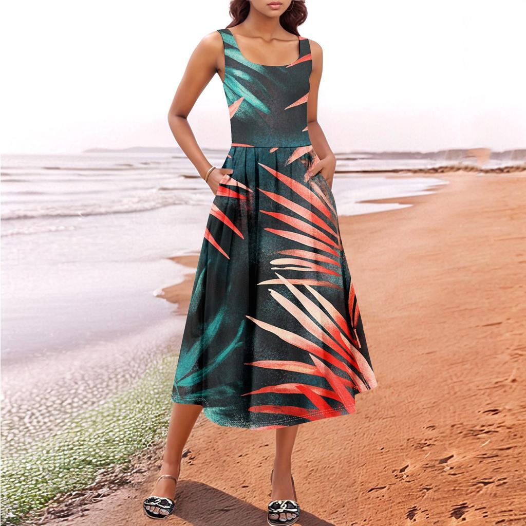 Women's Summer Spring Casual Floral Sundress Sleeveless Beach Vacation Flowy Boho Tank Midi Dresses