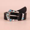 Blue Gemstone Inlaid Retro Classic Black Belt Diamond-encrusted Women's Flat Belt