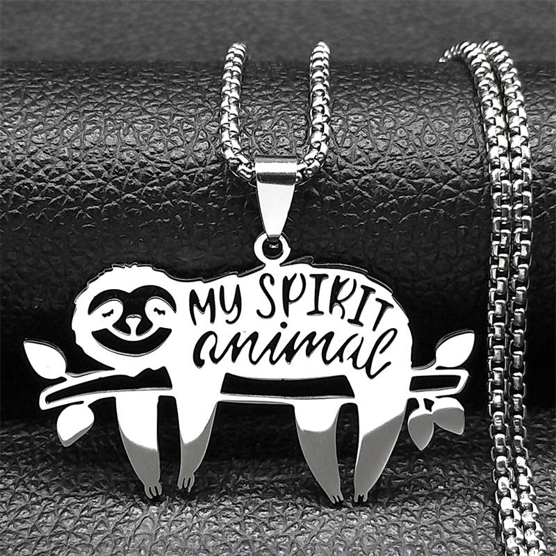 Cute Sleep Sloth Necklace For Women Men Stainless Steel Gold Silver Color My Spirit Animal Branch Chain Jewelry Gifts Collar