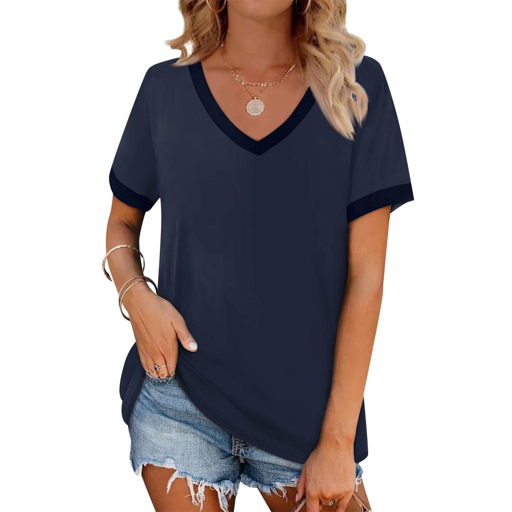 Women's Fashion Short Sleeves V Neck T Shirts Casual Summer Tops Basic Tees