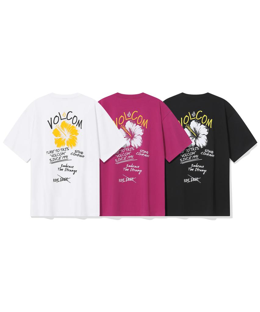 VOLCOM Футболка оверсайз с коротким рукавом и принтом гибискуса (белый)