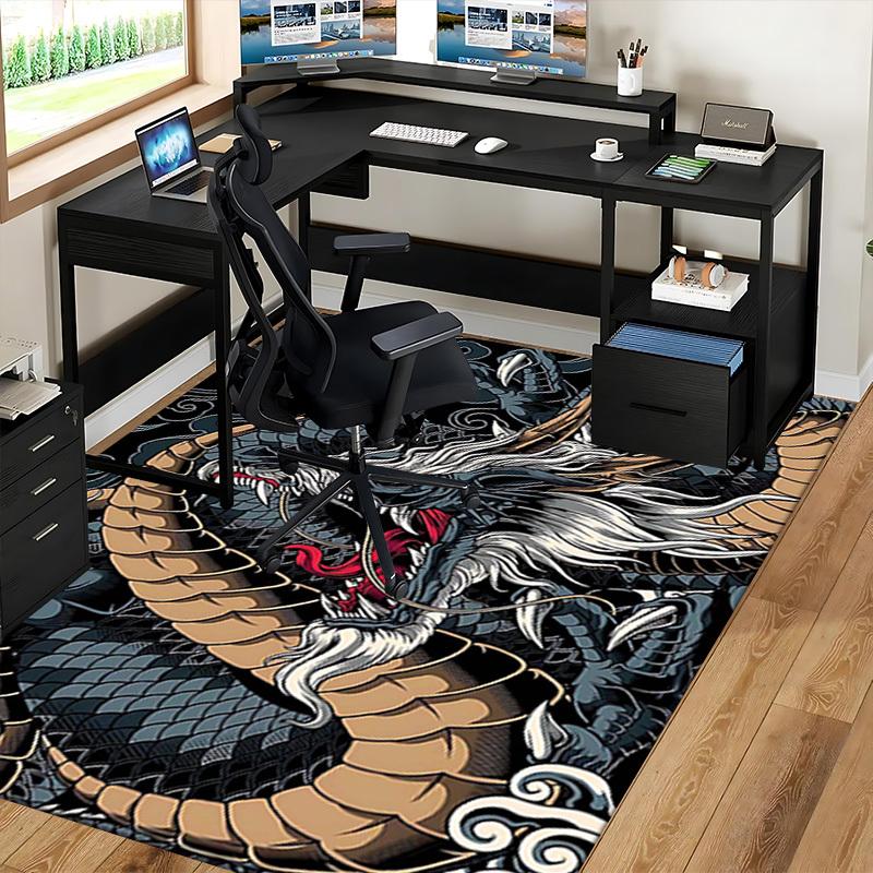1pc Anime Dragon Chair Mat - Office Desk Rug with Japanese Mythical Creature Design, Non-Slip Carpet for Home Decor, Suitable for All Seasons and Perf