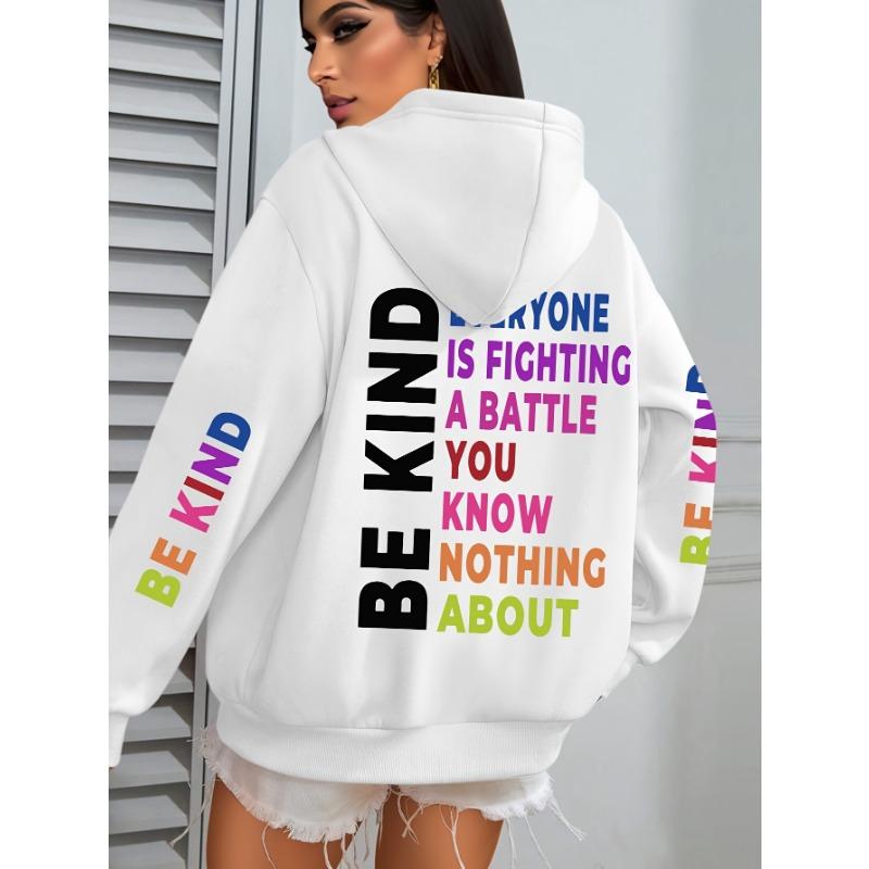 Be Kind Print Hoodie, Casual Long Sleeve with Pocket Hooded Sweatshirt for Winter And Fall, Designed for Women, Women'S Clothing