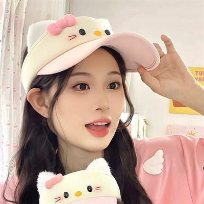 Солнцезащитный головной убор HelloKitty с пустым верхом, милый пустой верхний головной убор, солнцезащитный козырек, открывающий лицо, маленькая мультяшная девочка, кошка kt, солнцезащитная шляпа