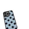 Чехол для iPhone 17 в корейском стиле в горошек, синий с черной рамкой, совместим с 16 Pro Max, 13, 11