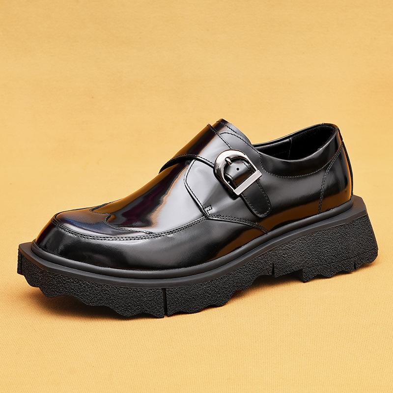 Повседневная кожаная обувь Мужская натуральная кожа Британский деловой костюм Монки с пряжкой Туфли на платформе с увеличенным голенищем
