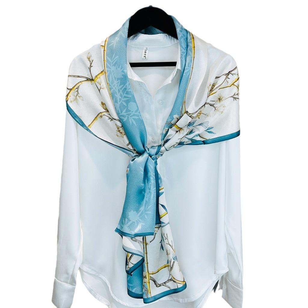 Шелковый шарф для женщин, весенне-осенний стиль, китайский стиль, однотонный, креп, атлас, тутовый шелк, длинный, универсальный шарф, подарок для мамы.