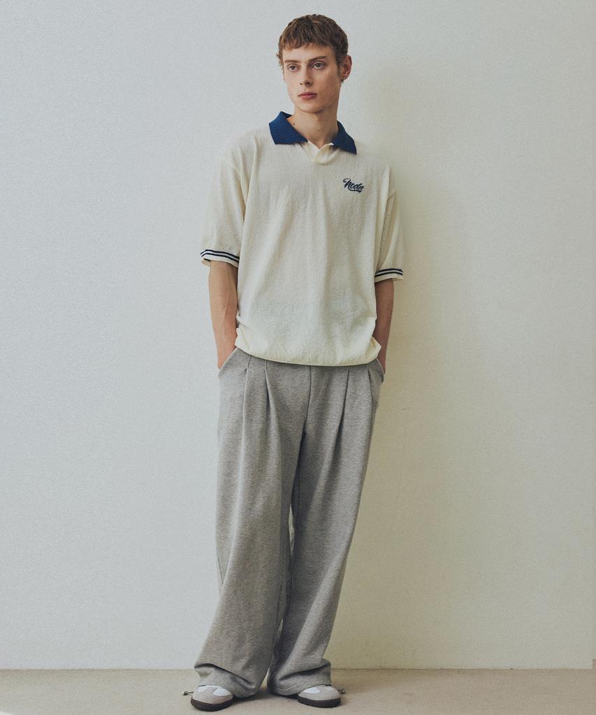 NODU Summer Vivid Color Block Collar Knit [Ivory/Blue]