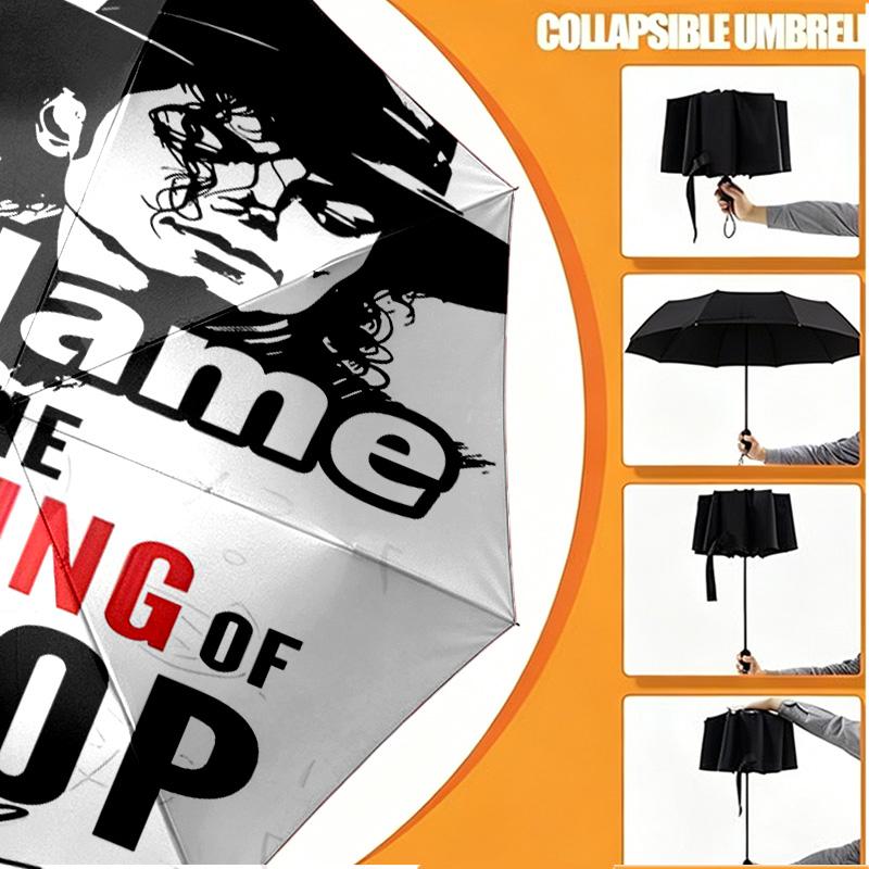 Custom Name Personalized Michael Jackson Print Umbrella, Auto Open Close, 8‑Rib Sturdy Frame, Commute Camping Hiking Use, Birthday Gift