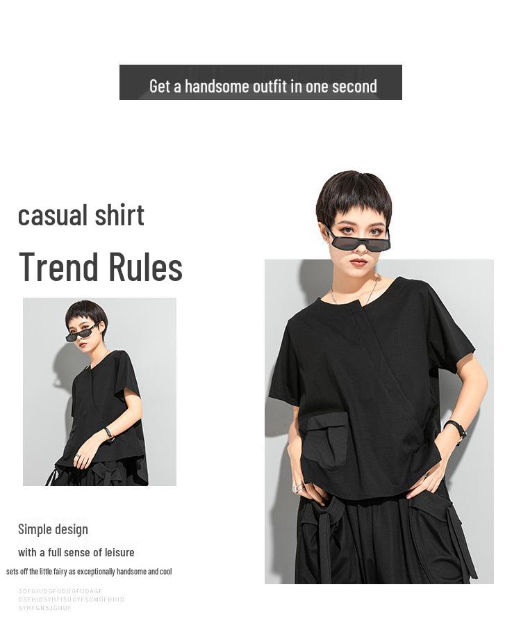 Women's Asymmetrical Swallowtail T-shirt - Dark, Round Neck, Casual & Versatile Trend