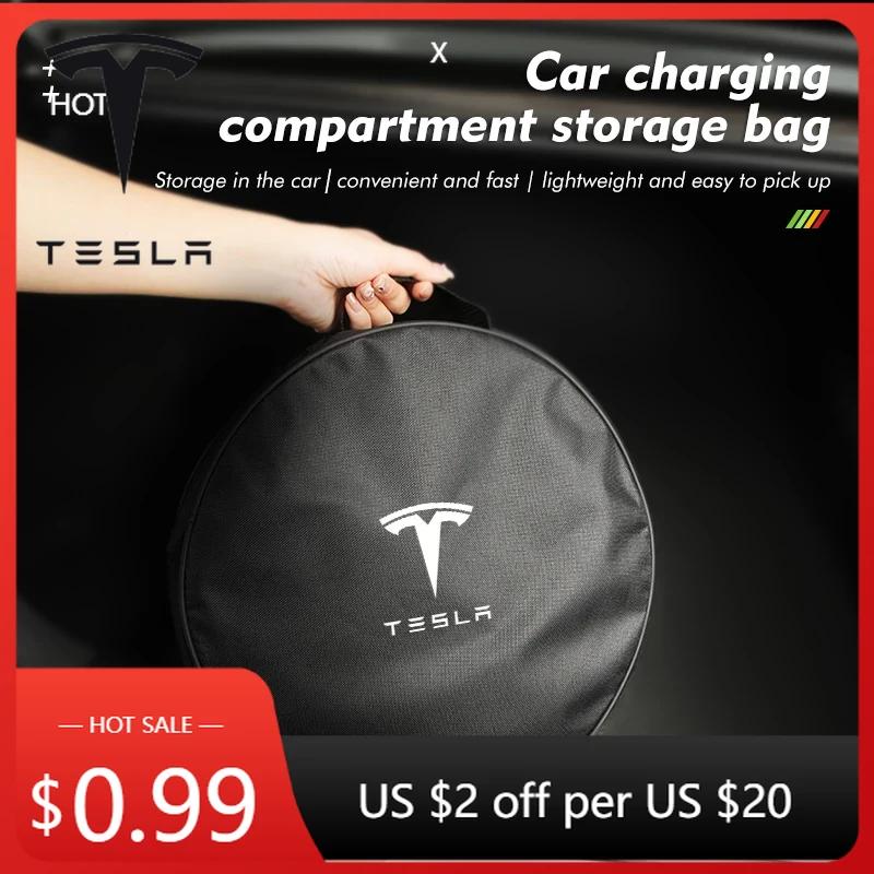Car Sticker Tesla Car EV Charger Storage Round Oxford Rechargeable Guns Bag For Tesla Model 3 S Y X