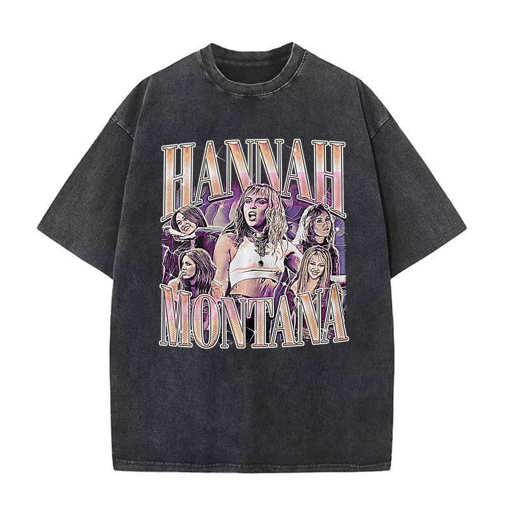 Vintage TV Character Pop Star Singer Hannah Montana T Shirts Unisex Women Fashion Aesthetic Washed Short Sleeve Tshirts Streetwear