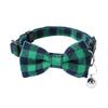 New British Checkered Bow Collar Pet Bell Collars Stick Cloth Cats Buckle Style Cat Dog Collars