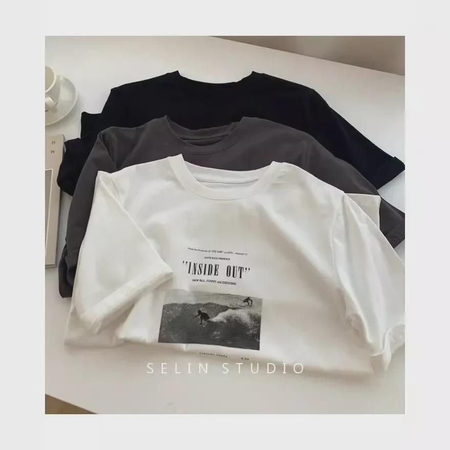 Women's Summer 2024 Korean Style Loose Letter Print T-Shirt