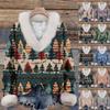 Women's Fashion Casual Christmas Printed Long Sleeve V-Neck Hair Pullover Top