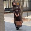 Осенне-зимнее ретро длинное пальто с коровьей пряжкой, свободное и стройнящее, повседневное, универсальное, атмосферное шерстяное пальто