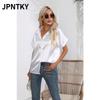 Женская модная повседневная блузка-рубашка JPNTKY, однотонная, с принтом, воротник-поло, длинный рукав